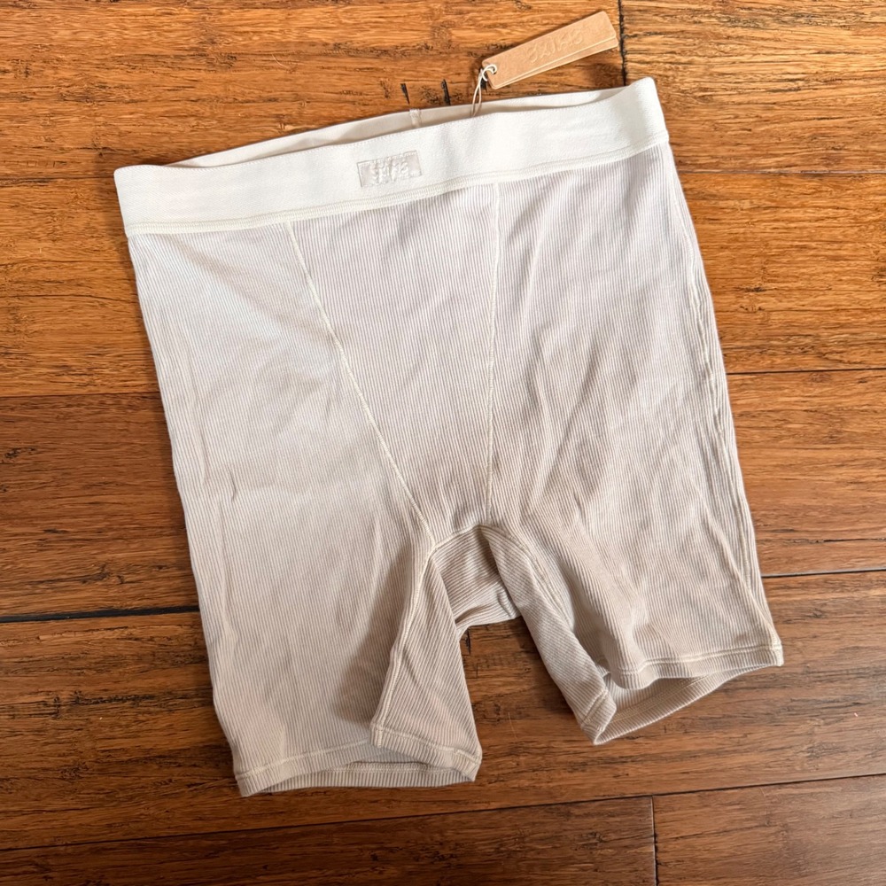 Skims Cotton Rib Boxer Stone Beige High Rise Loungewear Size M NWT Comfort Cozy